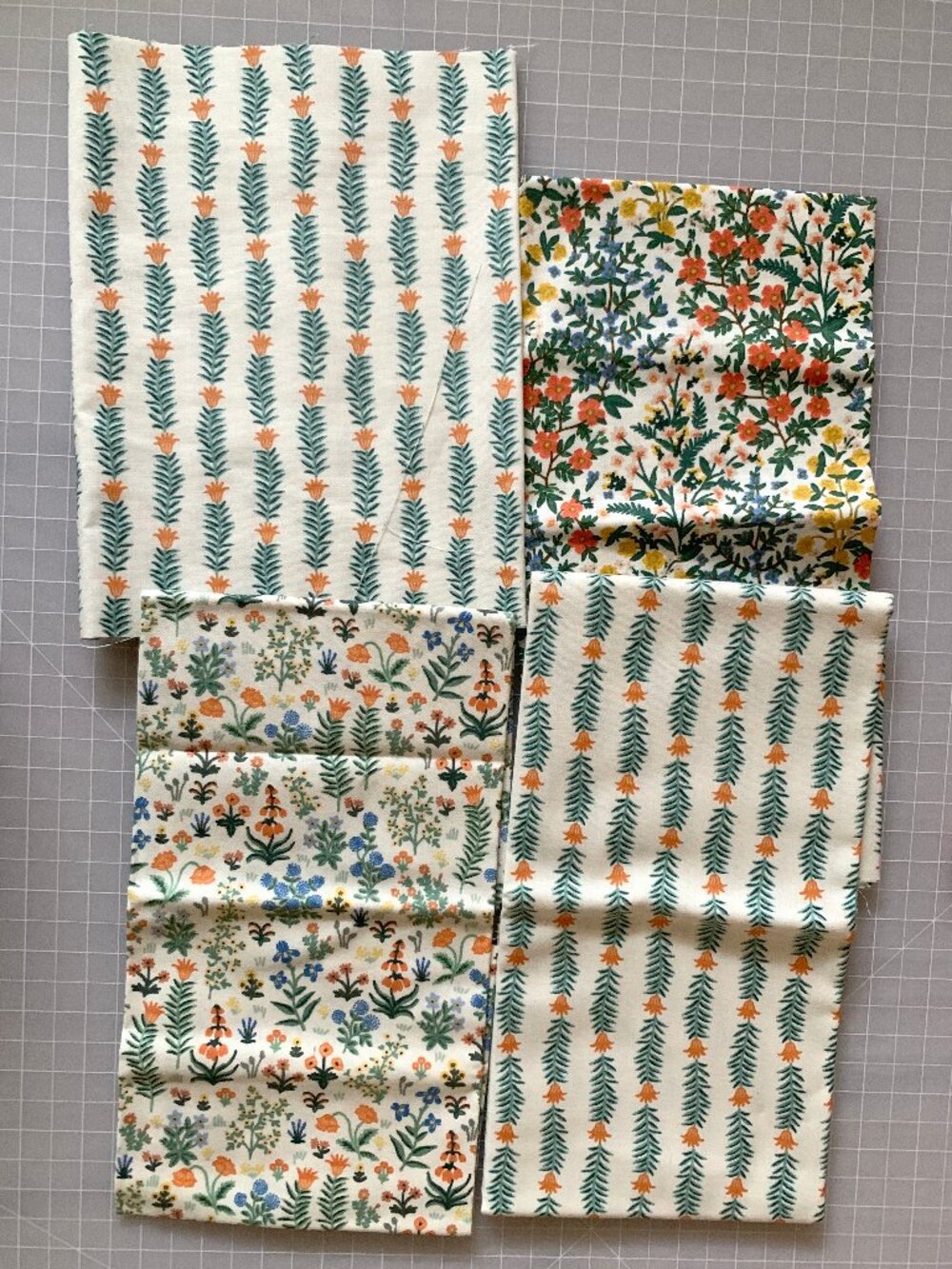 Bundle of Fabric - Cream & Green Florals